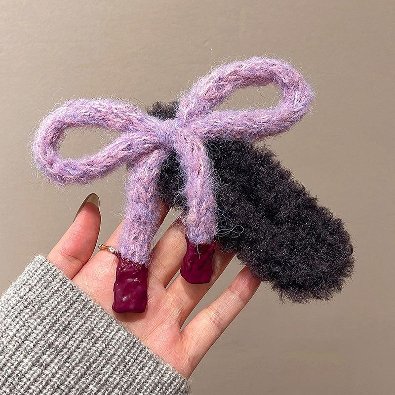 

Plush Bow Hair Clip Large Duckbill Clip New Hair Accessory Fashion Women Hair Styling Barrette Elegant Headwear Hair Decoration фіолетовий