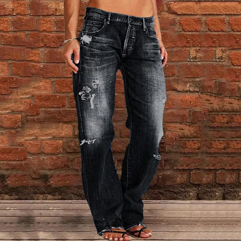 Spring and Autumn Fashion Women's Wear Hole Denim Fashion High Waist Casual Pants
