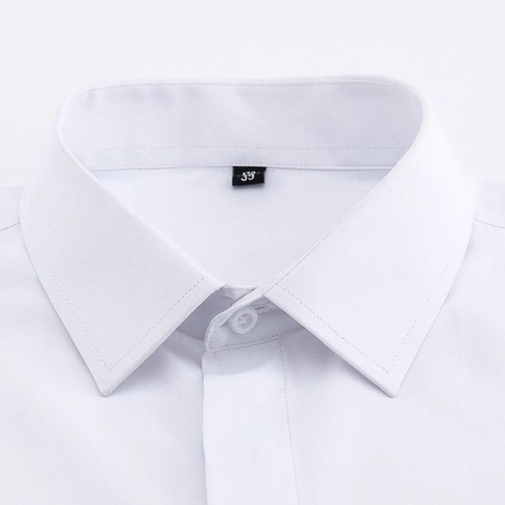 Camisa de vestir clásica con puños franceses para hombre, camisa de vestir lisa con tapeta frontal, camisas blancas formales de negocios de manga larga para trabajo de oficina