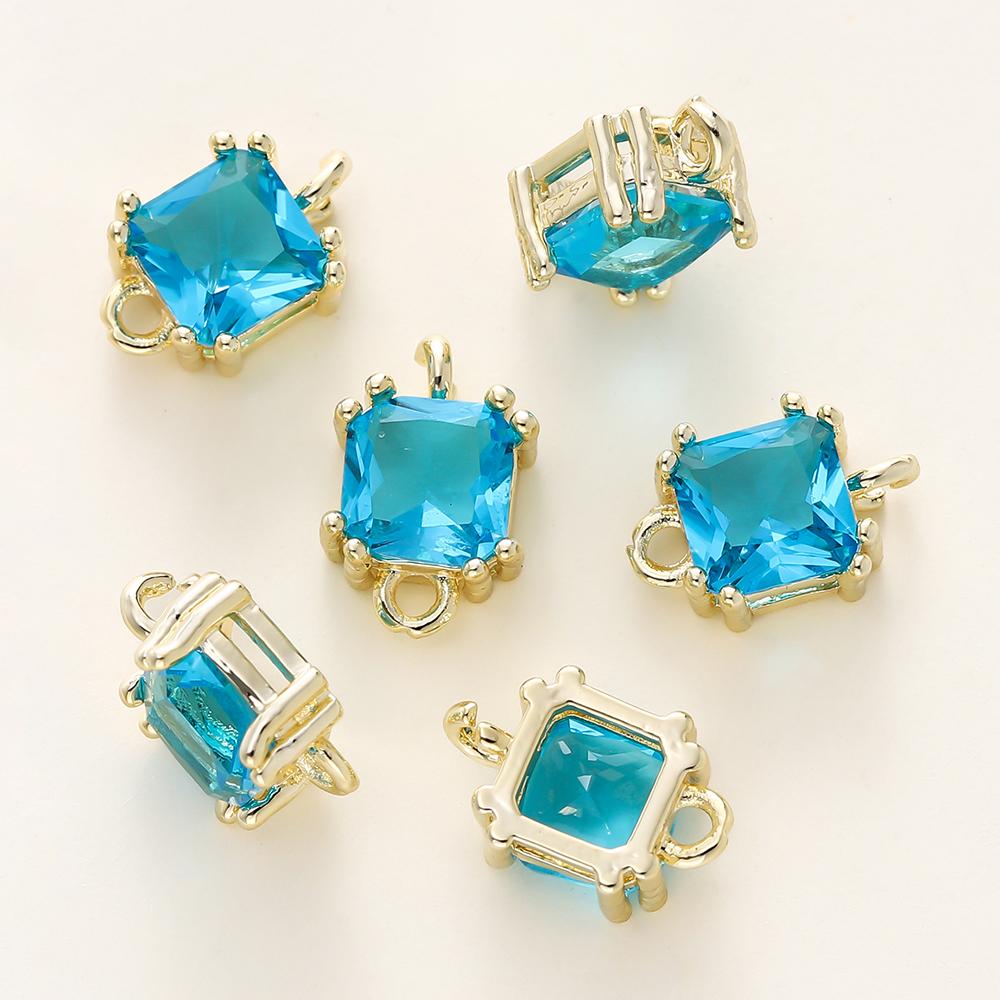 4/6Pcs 14/18K Gold Color Plated Zircon Single Hole Love Heart Double Hole Square Pendants For DIY Jewelry Making Findings