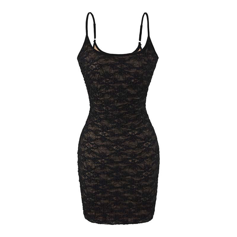 Pure Desire Lace 2-Piece Dress Set Slim Fit Cami Mini Skirt Long Sleeve Cardigan See Through