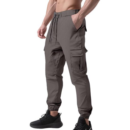Men Cargo Pants Drawstring Waist Jogger Pants Tapered Casual Trousers with Multi Pockets for Gym Workout Hiking Street Wear