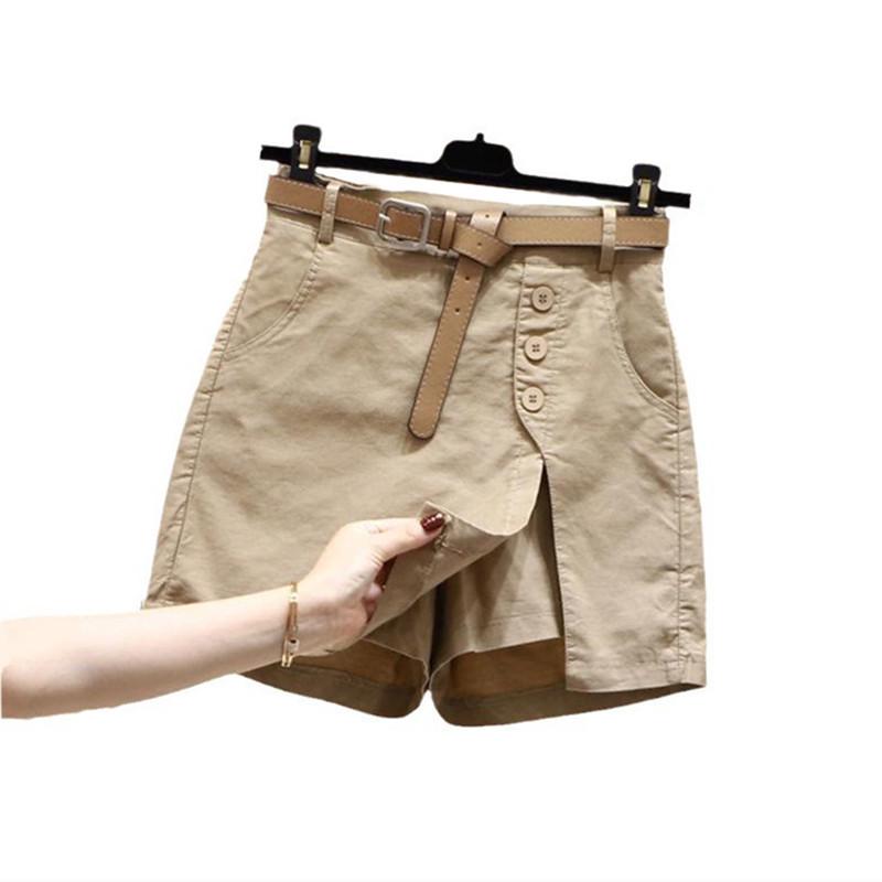 Women's Summer Korean Style High Waist A-Line Pure Cotton Shorts Skirt with Belt