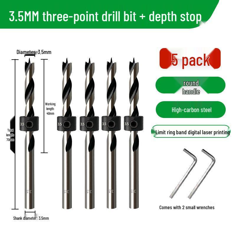 Carbon Steel Three-Point Twist Drill Bit for Hardwood and Enlargement - Compatible with Hand and Pillar Drills