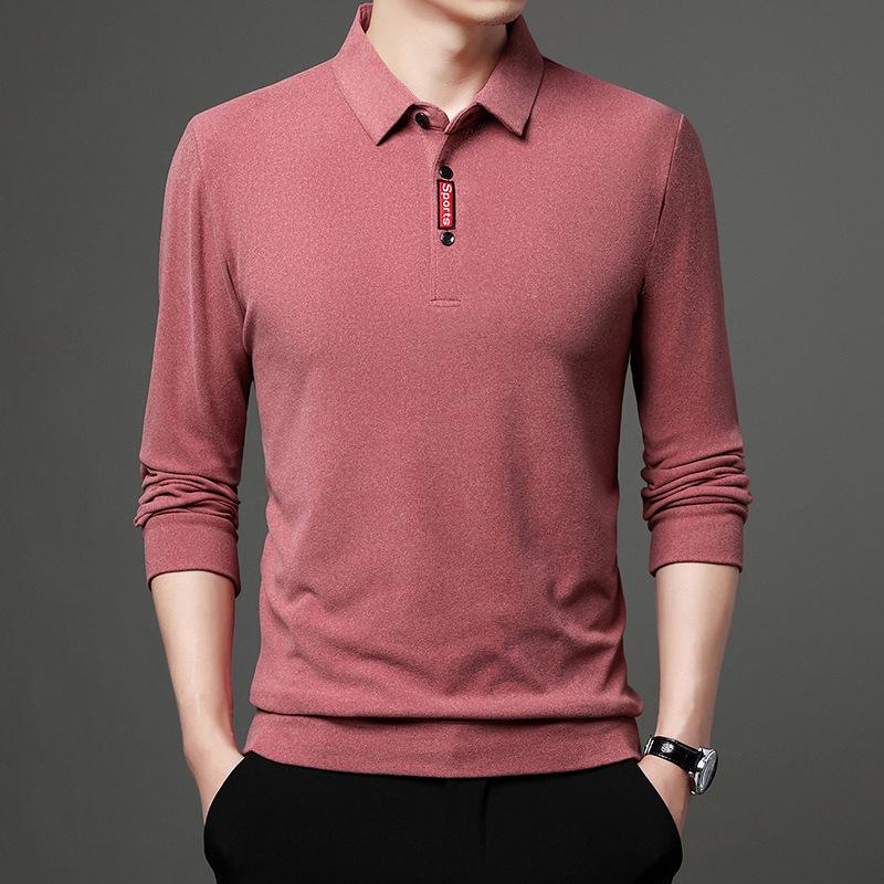 Men's Lapel Casual Business Men's Polo Shirt Solid Color Autumn and Winter New T-shirt
