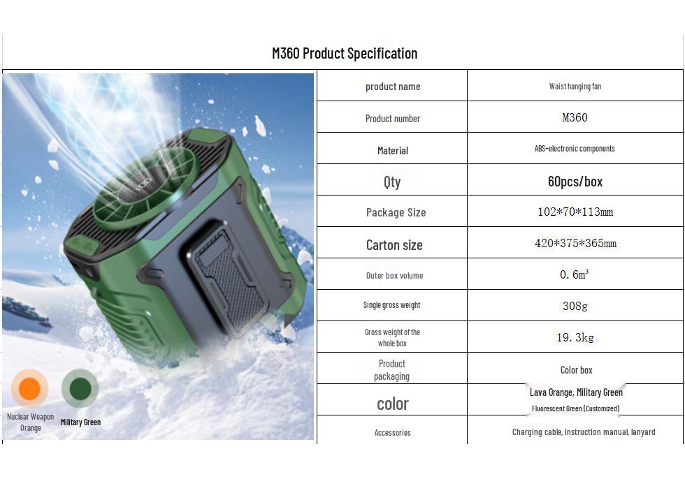 2025 Portable Waist-Hanging USB Fan for Outdoor Use - Large Airflow, Ideal for Construction Sites