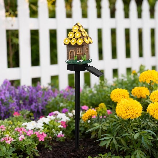 Yousheng Solar Mushroom House Light, Garden Fairy Tale Cottage Solar Light, Outdoor Waterproof Solar Lawn Light with Spike for Yard Patio