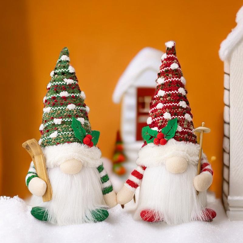 Christmas Doll Sled Elf Ski Gnome with Led Light Christmas Decorations for Home Xmas New Year 28cm