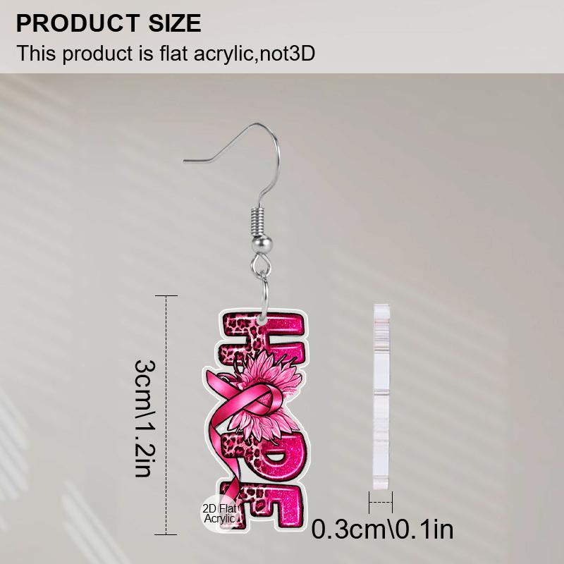 2D Flat 1Pair HOPE Blessing Breast Cancer Day Earring Acrylic Painting Earrings Jewelry for Women Female