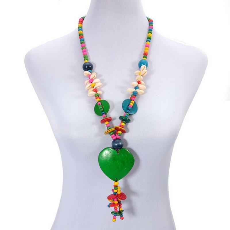 JMXD-Bohemian ethnic style necklace coconut shell pendant colorful multi-layer beaded retro hand-woven necklace women's jewelry
