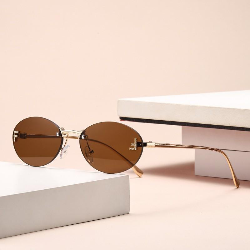 1pc Retro Rimless Small Oval Alloy Sunglasses Women Fashion Elegant Gradient Sun Glasses Outdoor Travel Shades