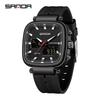 Sanda Unisex Trendy Square Watch: Multifunctional, Waterproof, Dual Display, Sports/Calendar Features, Casual Men's Electronic Wristwatch.