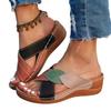 2025 summer new cross sandals wear one word cool slippers South East Asia large size wedge heel women's shoes