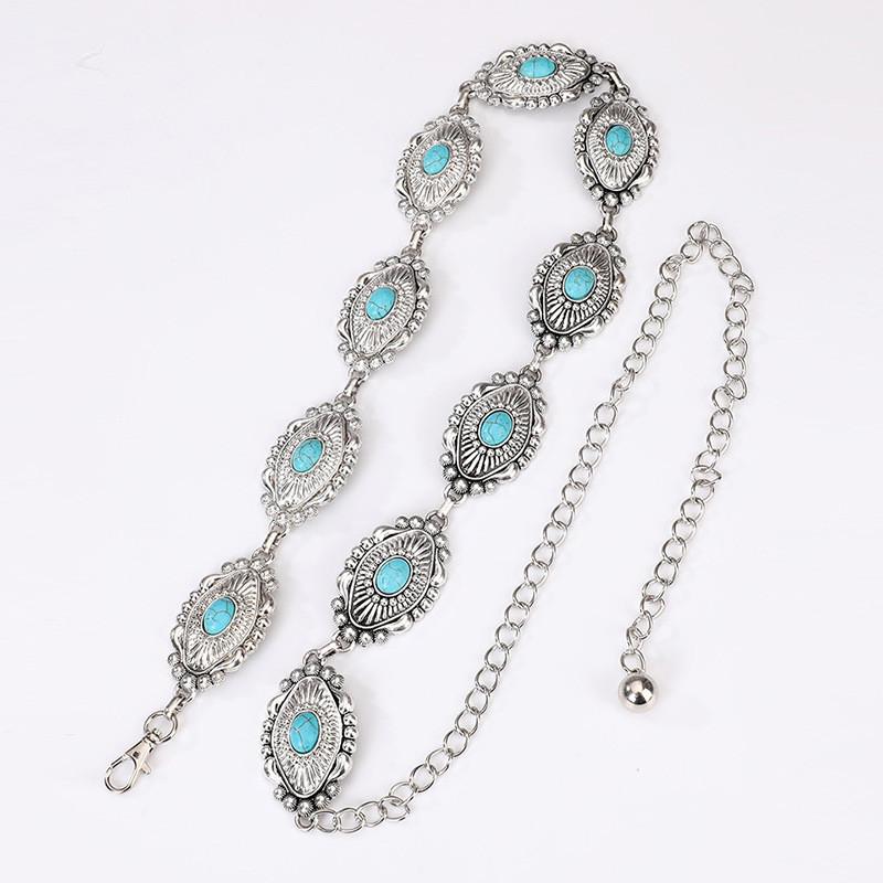 Bohemian Turquoise Waist Chain With Metal Accents For Summer Festival Fashion