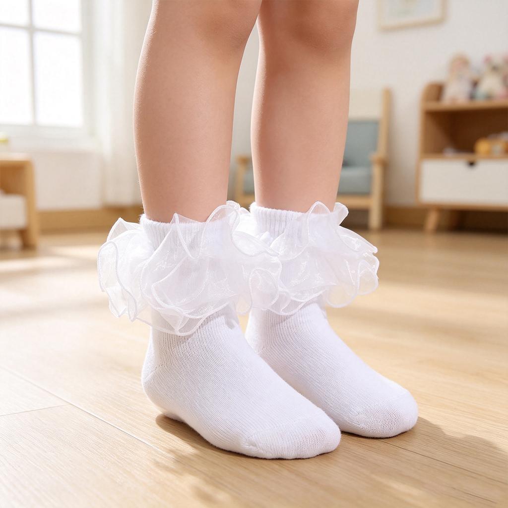 Girls' Colorful Ruffle Lace Socks for Toddlers, Cute Frilly Socks for Everyday Wear