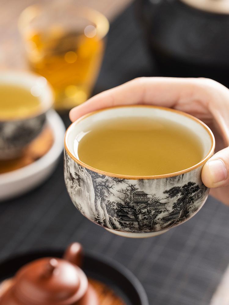 120ML Krajinná Ru pec Mistrovská šálka Domácí čajová šálka Ručně vyráběná čajová miska Čichací šálek Potřeby pro čajový set Čajové nádobí Šálek čaje