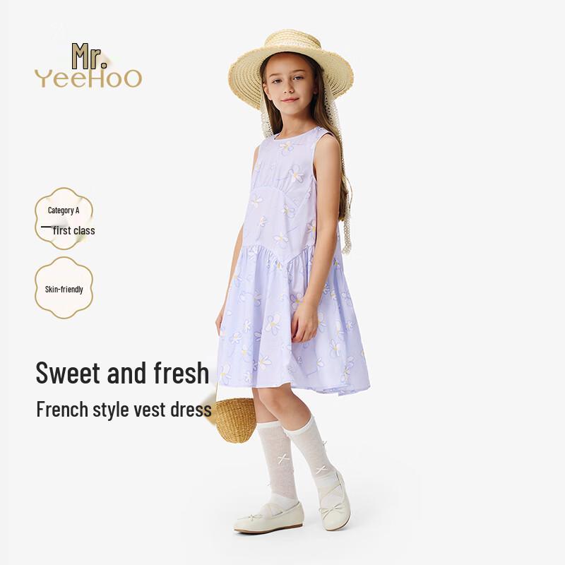 YEEHOO Girls  Summer Pure Cotton A-Line Sleeveless Dress 120