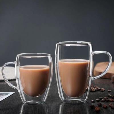 Kulplu Çift Duvarlı Cam Bardak Isıya Dayanıklı Yalıtımlı Cam Kupalar Kahve Çay Süt için 12oz Şeffaf İçecek Bardağı Ev Ofis Kullanımı için