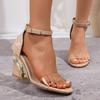 Fashion Women's New Crystal Wedge Sandals Summer Fashion Round Toe Open Toe Bag Heel One Strap Anti-slip Wear-resistant Roman High Heels