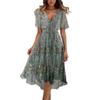 Women's Summer Loose V Neck Short Sleeve Dress, Elegant Dress