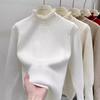 Thickened Velvet Sweater Women's Wooden Ear Nail Bead Knitted Sweater Solid Color Warm One Fleece Inner Hoodie