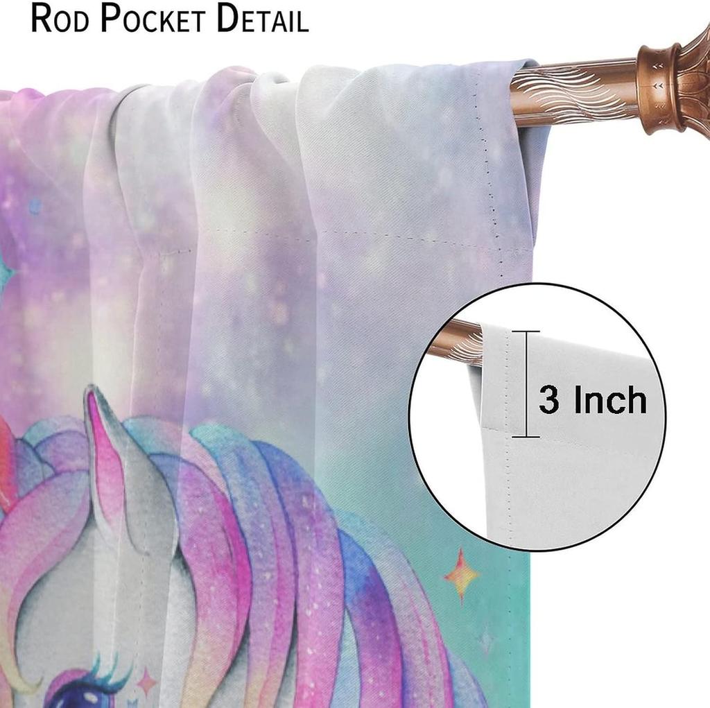Rainbow Unicorn Bedroom Curtains Purple Pink Dream Universe Starry Sky Kids Living Room Window Treatments Made Of Polyester Treatment