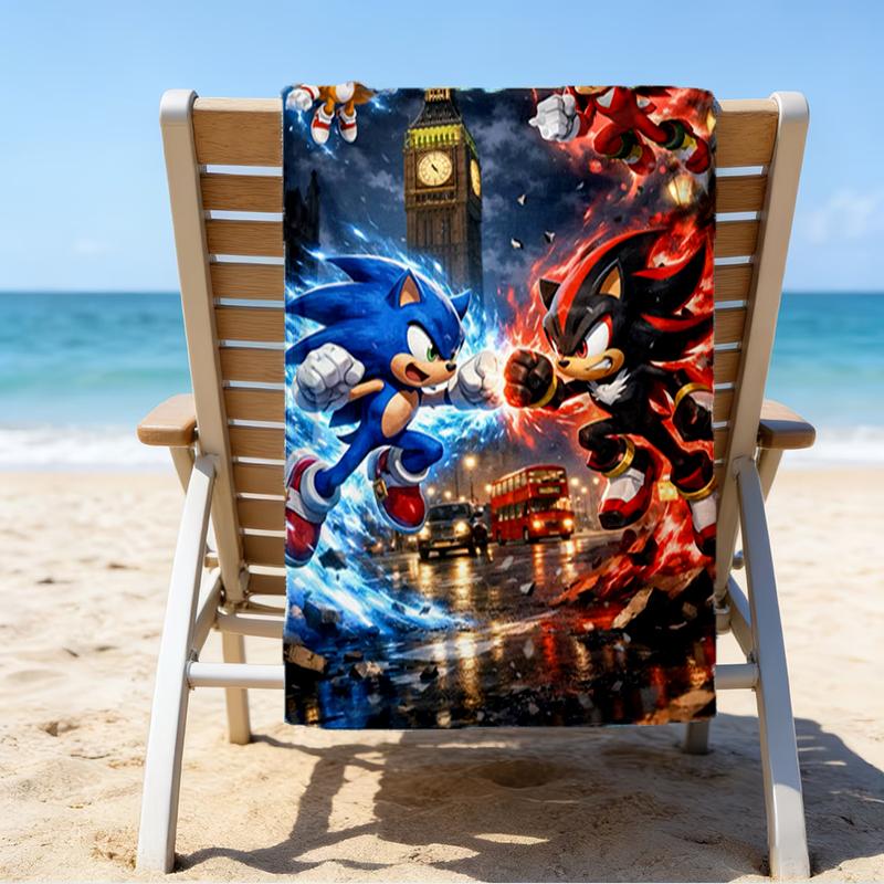 Ultra-Soft Beach Towel with Sonic Theme,Ideal for Pool - Camping, Diving - Perfect Travel Essential, Vibrant Beach Towel.