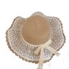 Ladies' Wide Brim Straw Sun Hat with Lace Bow Sweet French Cap Summer Beach Outdoor Foldable Sunscreen Hats for Travel Vacation