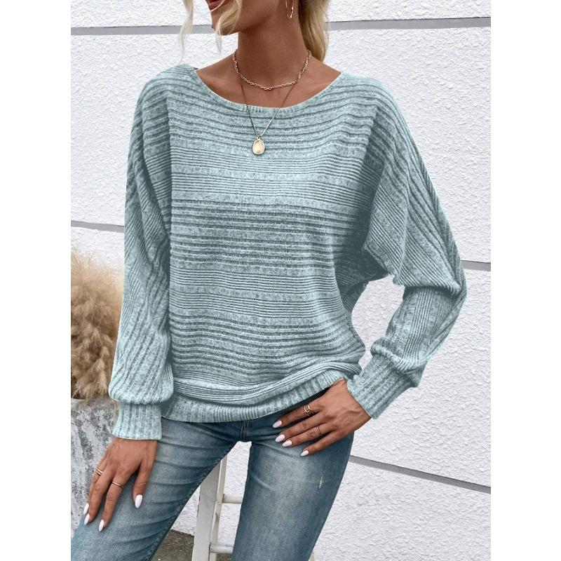 Autumn and Winter New Style Comfortable and Casual Solid Color Long-sleeved Round Neck Splicing Pullover Top T-shirt for Women