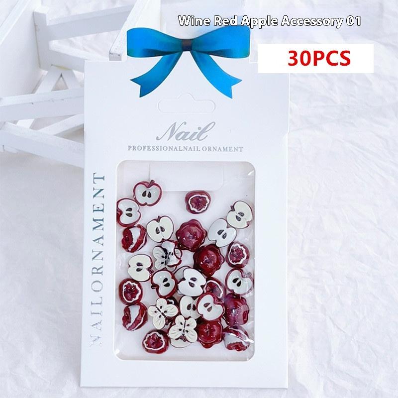 5/24/30Pcs Resin Simulated Fruit Nail Art Charms Cute Red Painted Multiple Shapes DIY Decorations for Creative DIY Nails