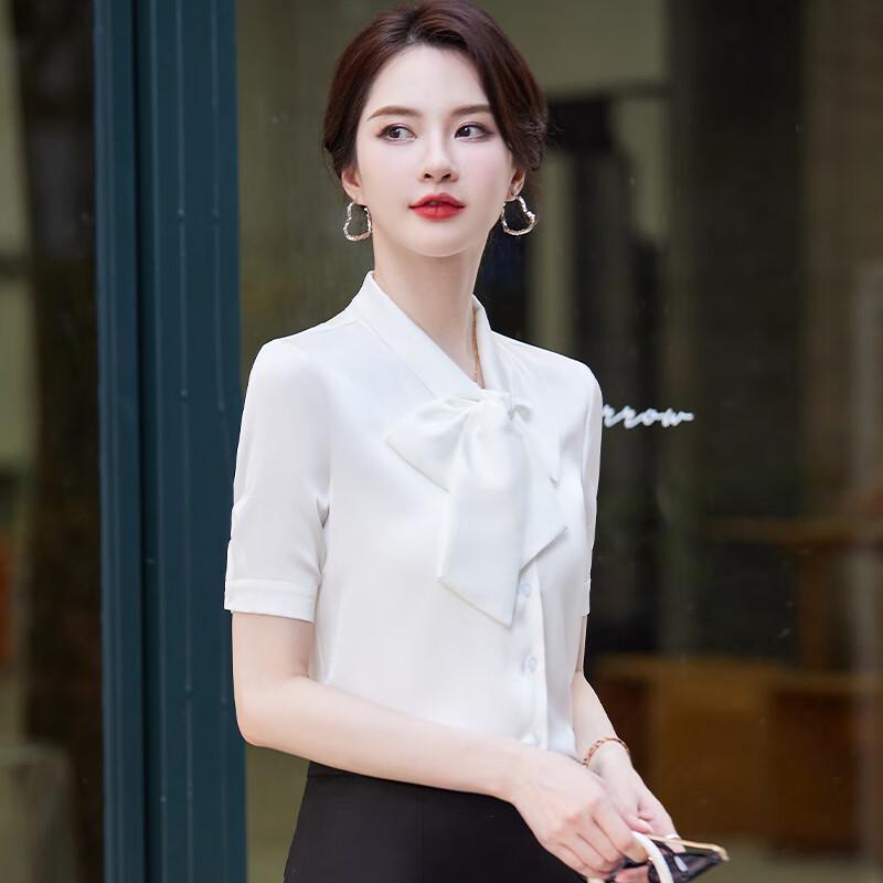 Women's Professional Short Sleeve Bow Blouse