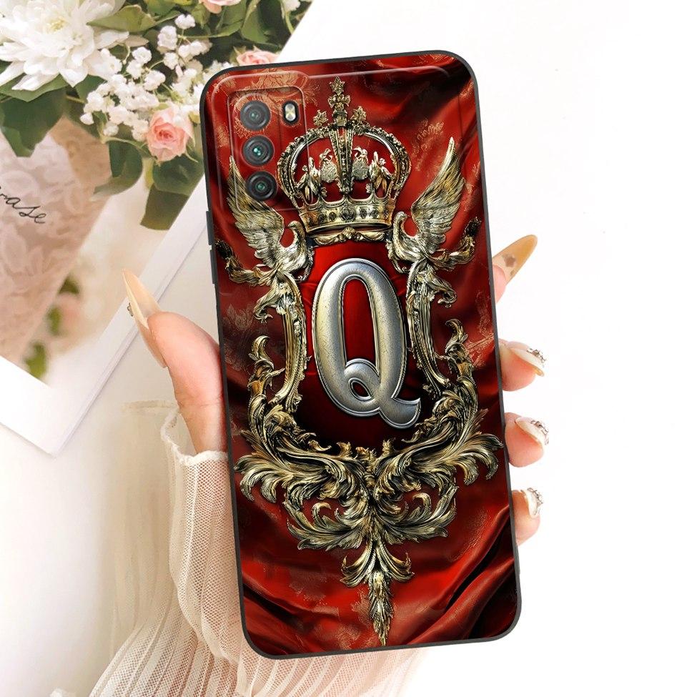 For Xiaomi Poco M3 Case Cover Luxury A-Z Letters Fashion Crown 2D Painted Bumper For PocoM3 M2010J19CG M2010J19CI Casing