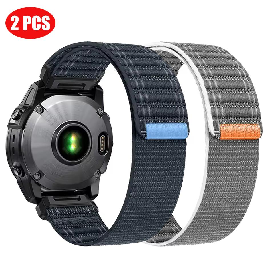 2pcs 26/22mm Nylon Loop Strap for Garmin Descent Mk3i Watch Band Forerunner 970 965/Fenix 8 E 7X 6X/Enduro 3 Quickfit Wristband