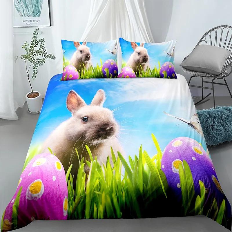 Cute Cartoon Rabbit Single Duvet Cover And Pillowcases 75*50 For Children'S Room, Comfortable Microfiber Bedding Set With Zipper