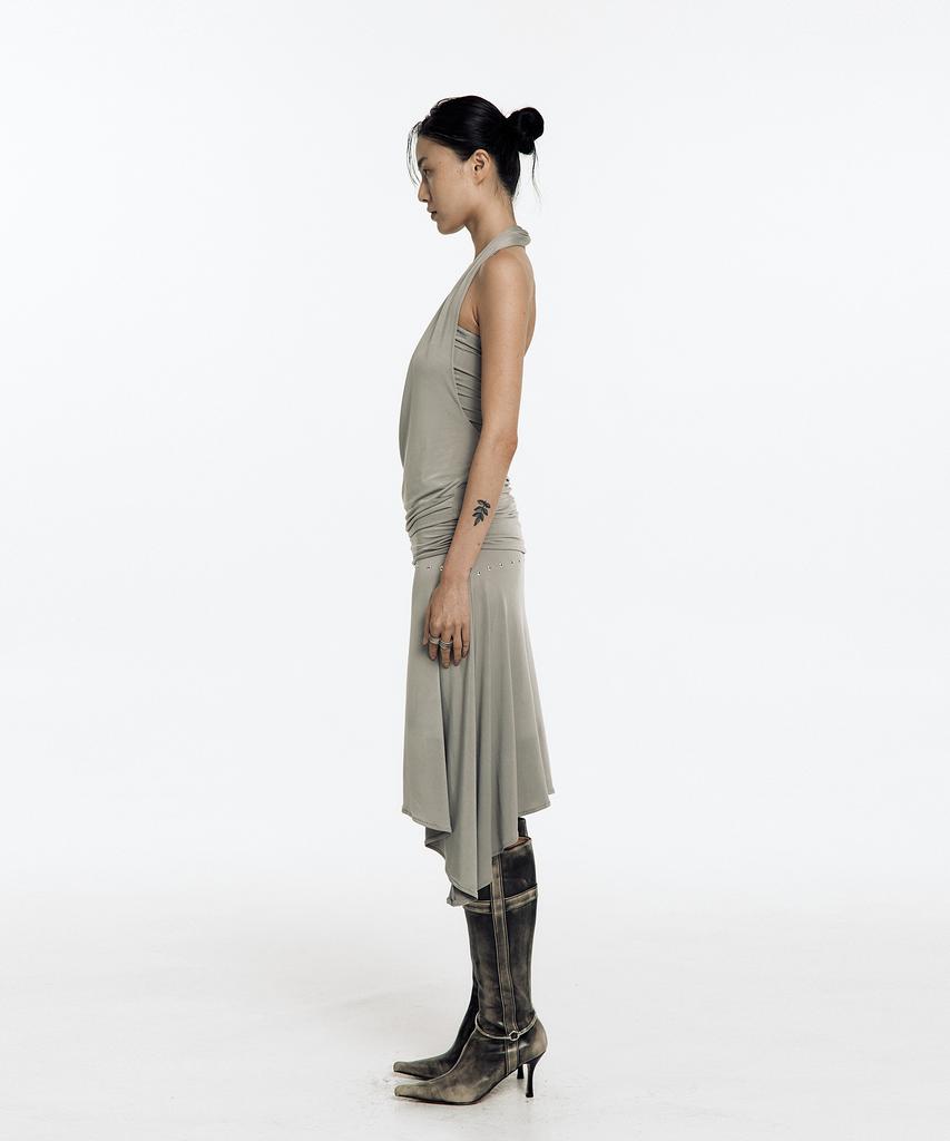 Kasiko Stud Drape Flare Skirt Warm Gray