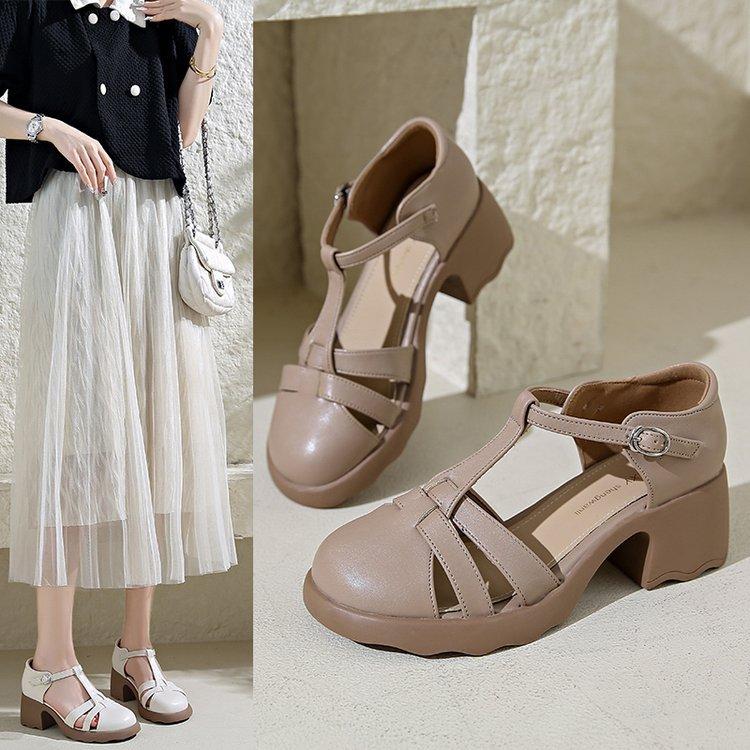 Coarse heel sandals children 2025 summer sandals women Mary Jane soft sole coarse heel shallow mouth round head women sandals women trend