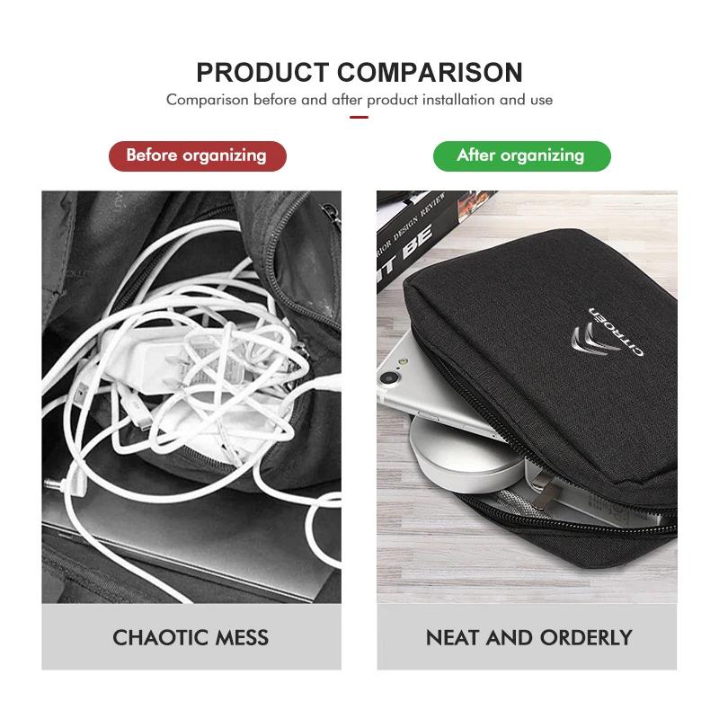 Oxford Car Digital Organizer Waterproof Data Cable Storage Bag For Citroen Jumper Celysee Cactus Picasso Aircross Saxo Grand