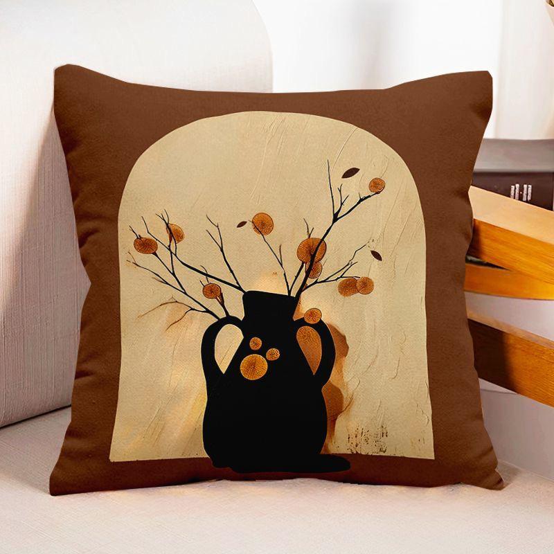 Simple Art Pattern Square Polyester Pillowcase, Sofa Living Room Decorative Cushion Cover, Bedroom Bedside Pillow Cover