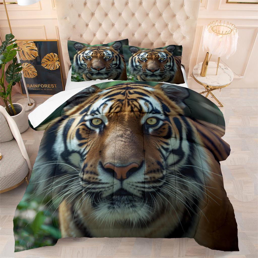 3d Digital Printing Thickened Feather Silk Cotton Quilt Animal Tiger Fat Quilt Printing Three-piece Quilt Cover Set