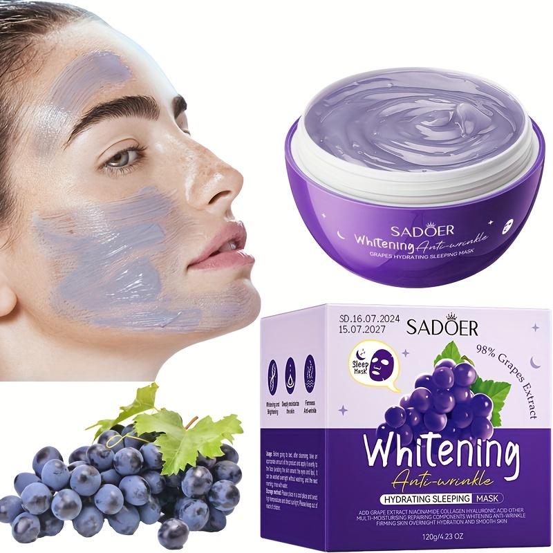SADBER Grape Sleep Facial Mask - Moisturizing Niacinamide & Collagen Mask, Hypoallergenic, Alcohol-Free - Brightens & Hydrates All Types