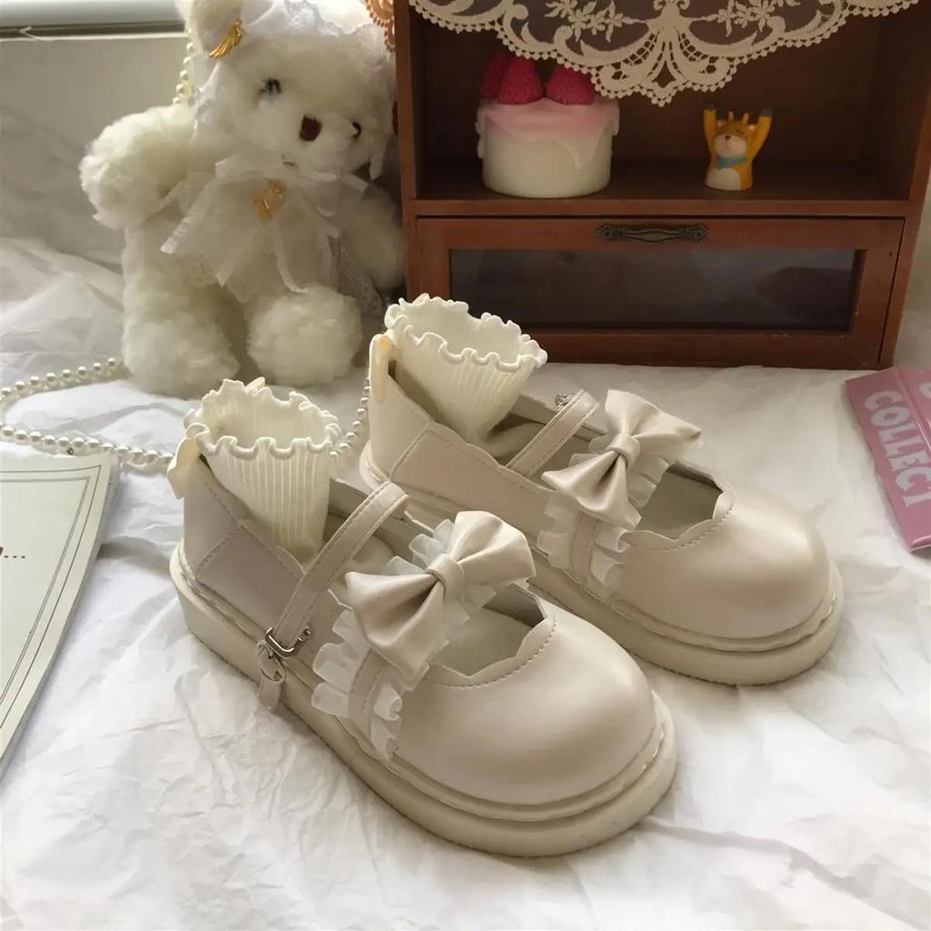 Fashion Woman Pumps Japanese Style Lolita Gothic Round Toe Shoes for Women with Bow Medium Heels Kawaii Cute Mary Jane on Promotion Sale