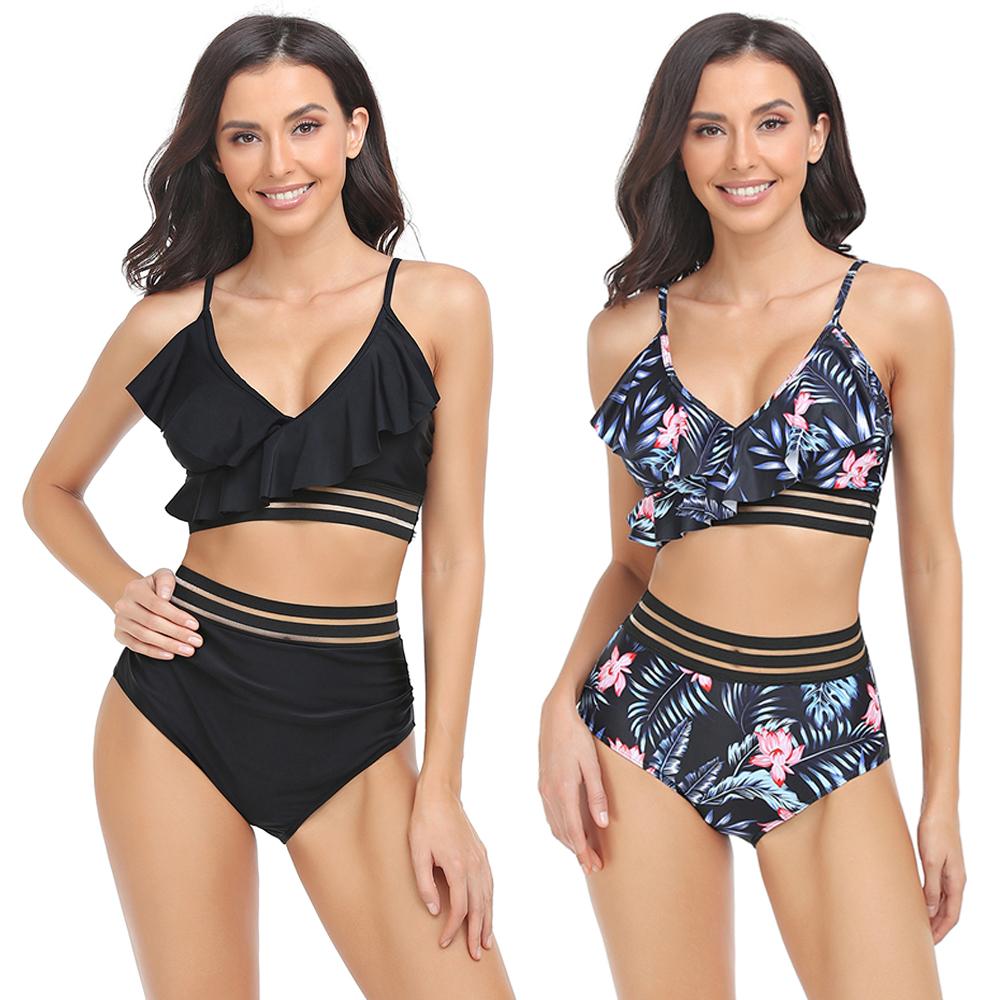 

Женский купальник из двух предметов, купальник с рюшами для женщин, купальный костюм с цветочным принтом, танкини с разрезом, шорты с высокой талией, пляжная одежда