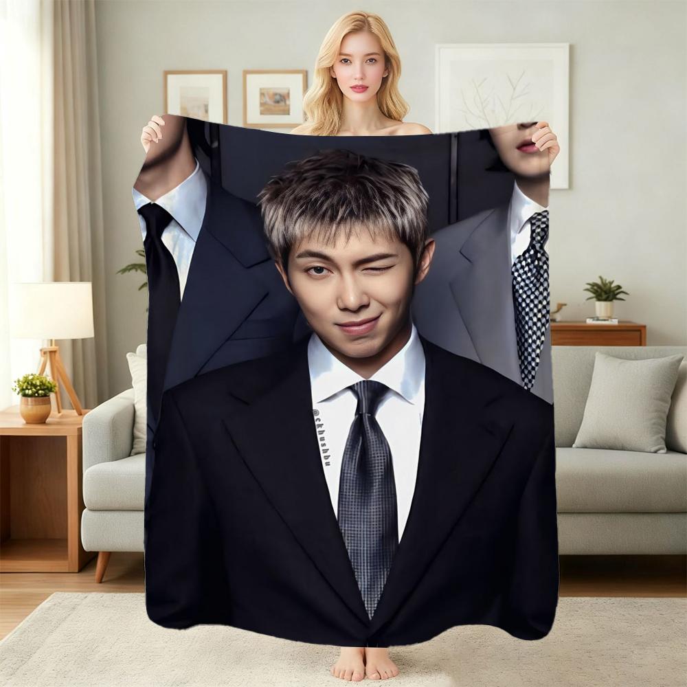 Kim Namjoon Rm Portrait Collage Print Pattern Blanket Soft Comfortable Fleece Blanket For Living Room Bedroom Recliner Home Party Decor Memorial Gift