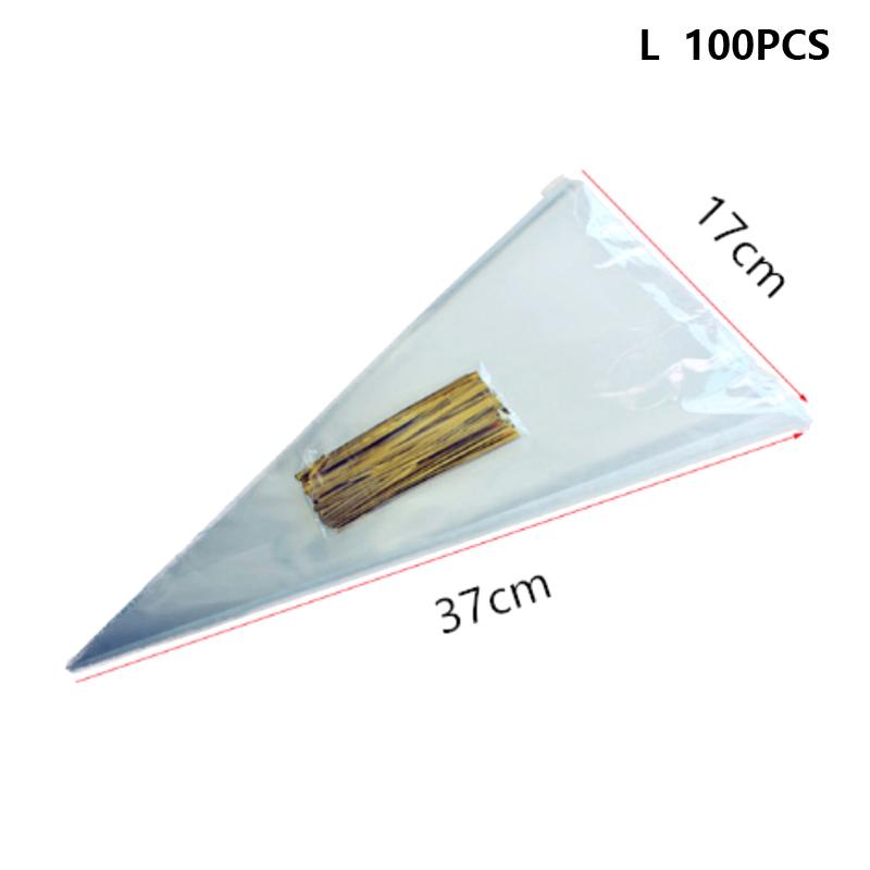 100Pcs Clear Cone Candy Storage Bags Cones Transprant Plastic Bag Popcorn Candy Bags For Baby Shower Wedding Party Bags Supplies