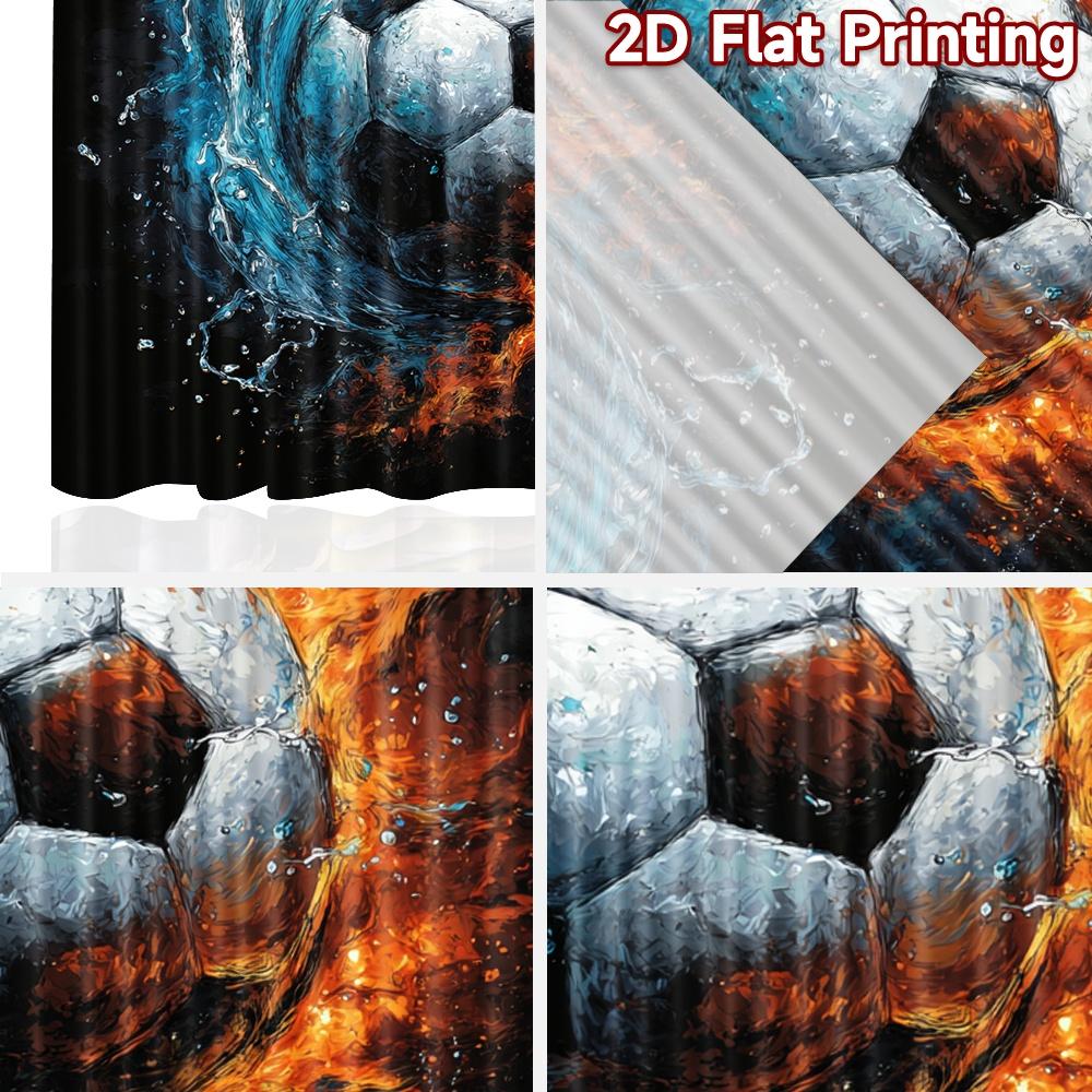 2D flat printing 2pcs Curtain Window Curtains Fiery Soccer Ball Explosion Digital Printed Polyester Drapes Family Party