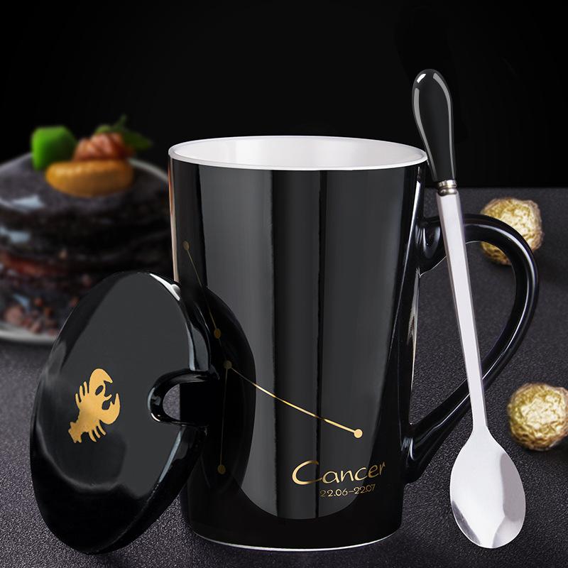 Creative Ceramic Mug - Zodiac Constellations with Lid & Spoon, Perfect Gift for Couples