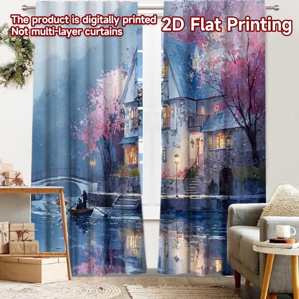 

2pcs, 2D FLAT PRINTING Curtains (Without Rod) Fairy Cottage Holiday curtains Yarn Curtains Thermal Insulation, and Room 52.50 × 116.00 cm 2 pcs