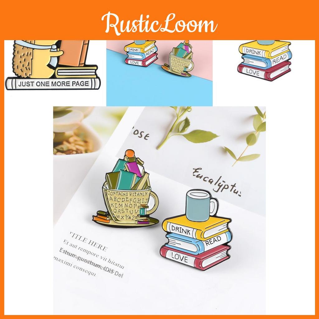 Elegant Alloy Book And Coffee Mug Brooch With Colorful Enamel For Enthusiasts Fashion