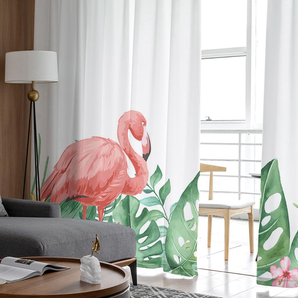 Tropische Pflanze Flamingo Palmenblatt Fenster Vorhänge Für Wohnzimmer Schlafzimmer Küche Chiffon Transparent Fensterdekoration