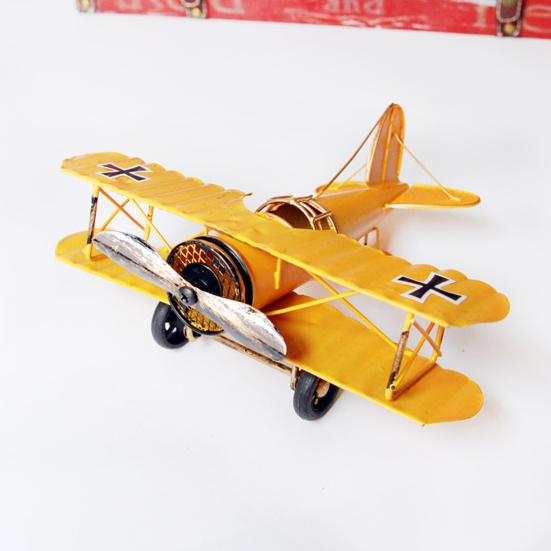 Iron Airplane Model Vintage Biplane Tabletop Ornament Collectible Mini Glider Biplane